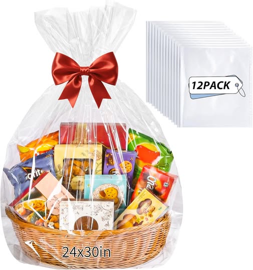 12-Pack Clear Cellophane Gift Bags, 24 x 30 Inch