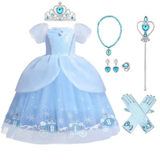 Girls' Cinderella Blue Princess Halloween Costume Dress, Ages 4–5