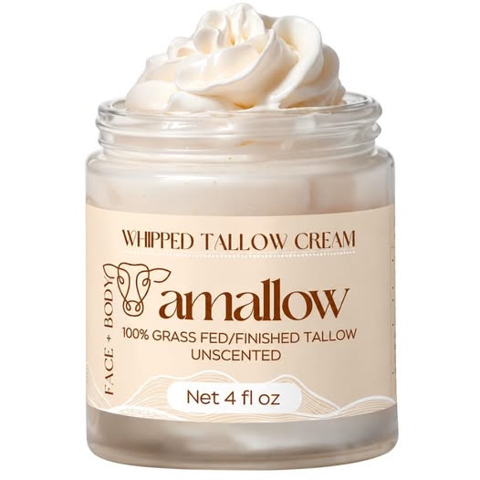 100% Grass-Fed Beef Tallow Whipped Moisturizer, Unscented, 4 fl oz