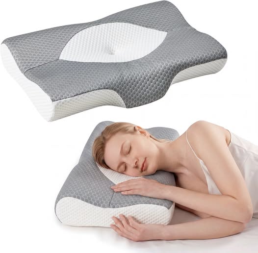 Ergonomic Contour Memory Foam Cervical Pillow with Cooling Cover, Gray