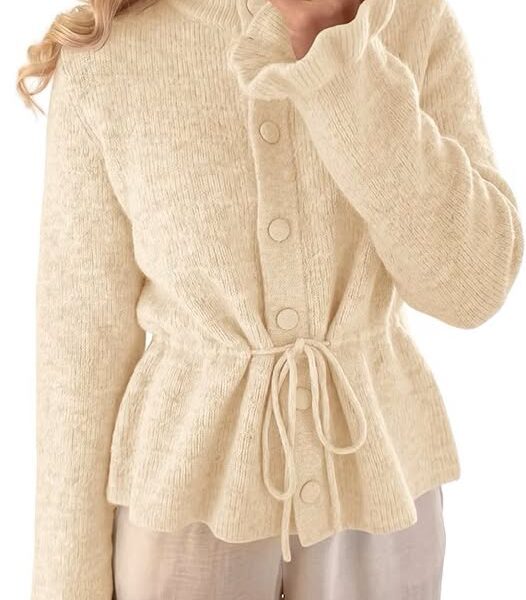 50% 0FF Women's Ruffle Sleeve Button-Up Tie Cardigan Sweater