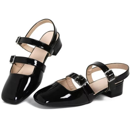 Women's Block Heel Mary Jane Dress Shoes, Closed Square Toe, Low Heel