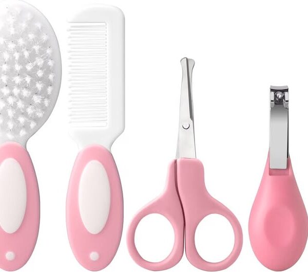 5-Piece Baby Grooming & Health Care Kit, Hair Brush, Comb & Nail Care, Pink