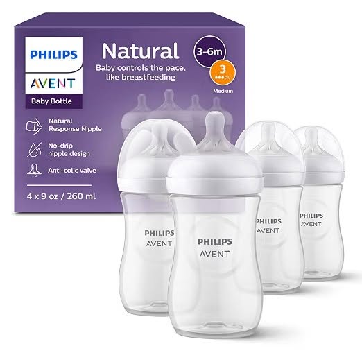 Natural Baby Bottles, 9 oz, Medium Flow, BPA-Free, 4-Pack
