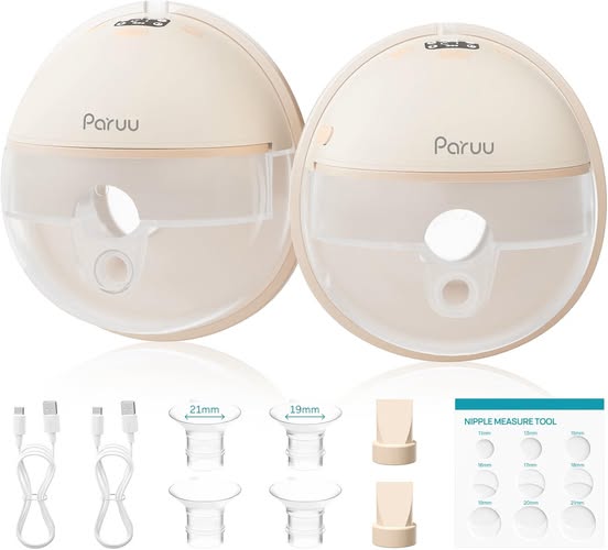 Wearable Hands-Free Breast Pump, 2-Pack, 4 Modes, 12 Levels, 19/21/24mm Flange Inserts, Nude