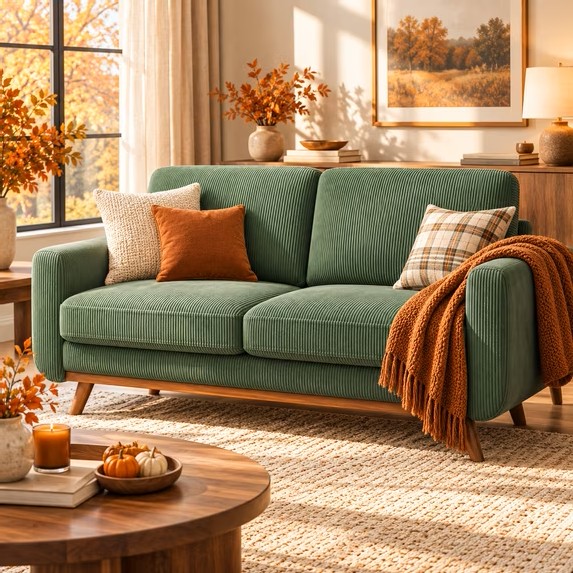 68" Corduroy Sofa for Living Room, 2 Seater Modern