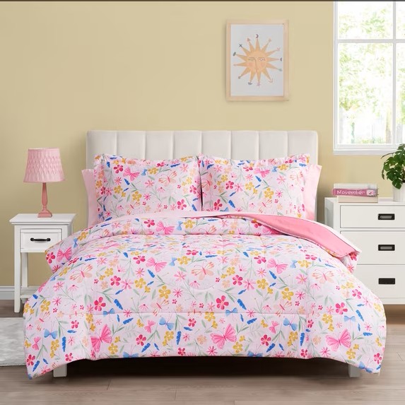 Your Zone 7-Piece Full Bed-in-a-Bag Bedding Set, Pink Wildflower