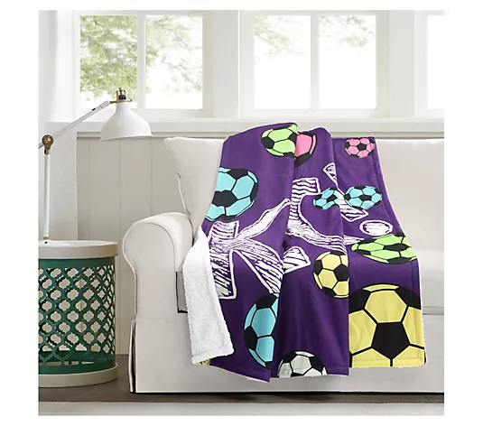 Girls Soccer Kick Sherpa Throw Single 50x60 by Lush Decor